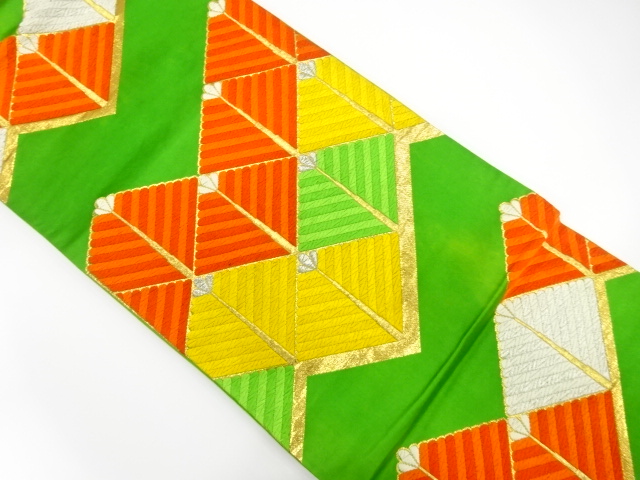 JAPANESE KIMONO / ANTIQUE FUKURO OBI / SILK / WOVEN PINE RHOMBUS